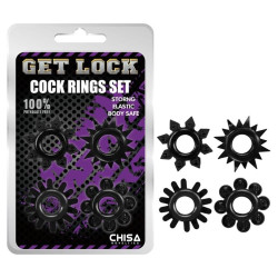 Get Lock Lot de 4 Cockrings souples Ring Stars Noirs